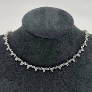 Silver Cubic Zirconia Tennis Necklace Crystal Delicate Layering Necklace